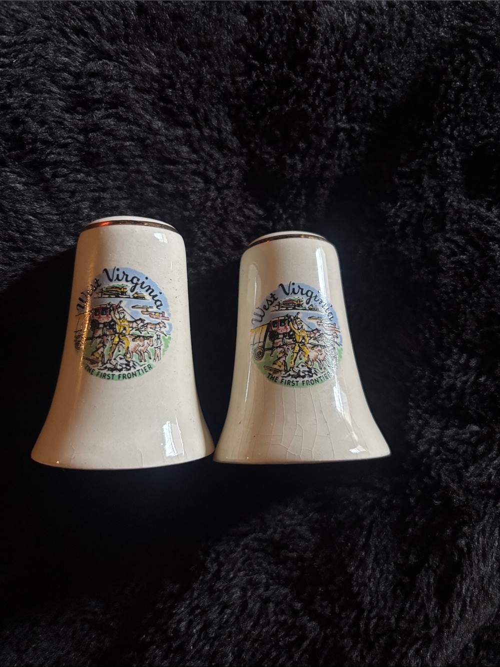 West Virginia Ceramic Salt and Pepper Shakers - Cream